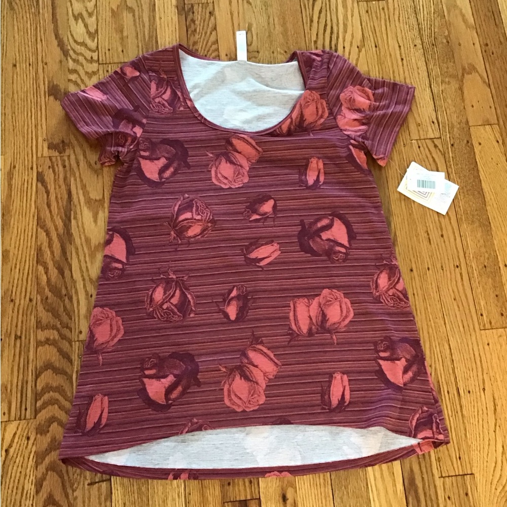 LuLaRoe classic t Burgundy and Pink Striped Top #25
